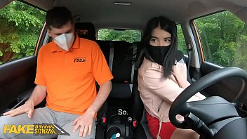 Fake Driving School Sexy Black haired Lady Dee gets fucked doggystyle in public